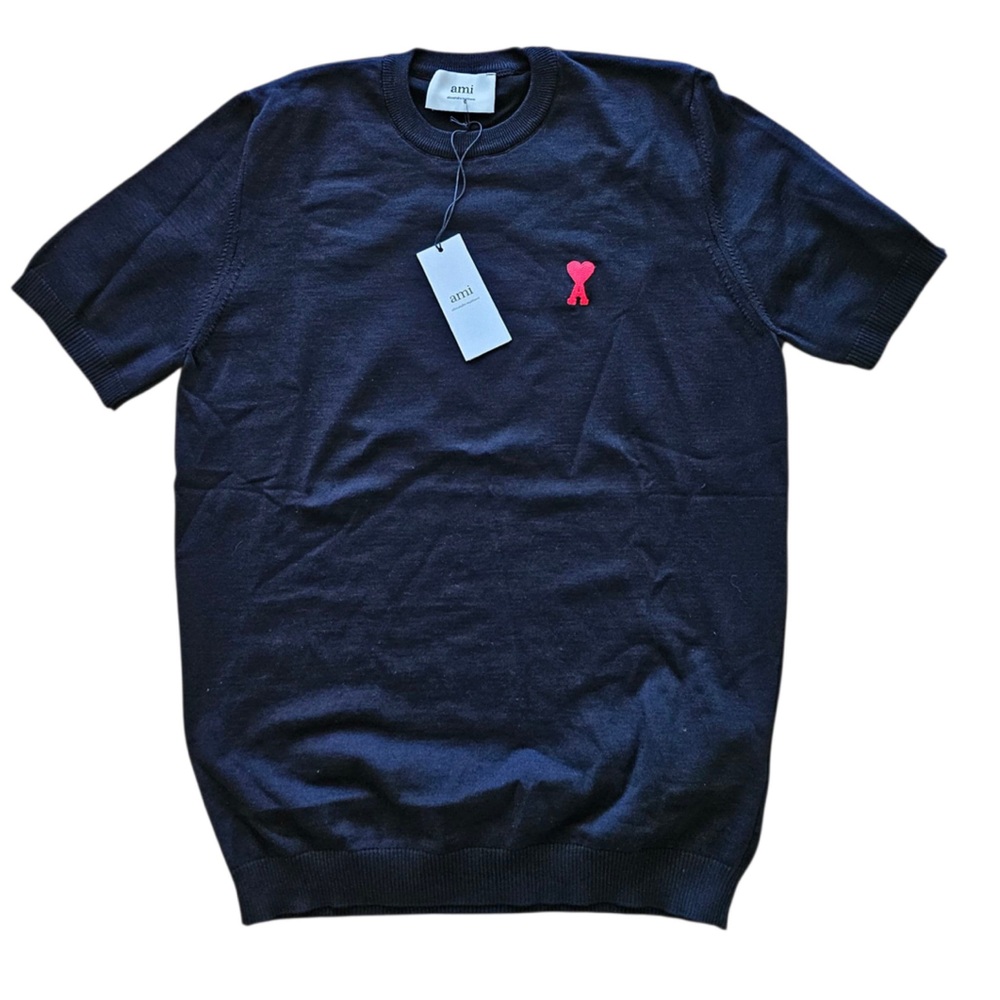 Ami Paris Stylish Black Tee with Red Logo Size Large